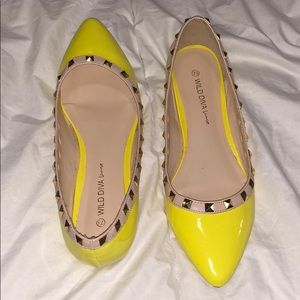 Women’s Neon Yellow Studded Flats